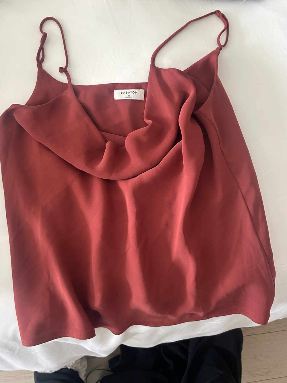 Babaton Satin Cowl Neck Slip Dress โ Terracotta Red